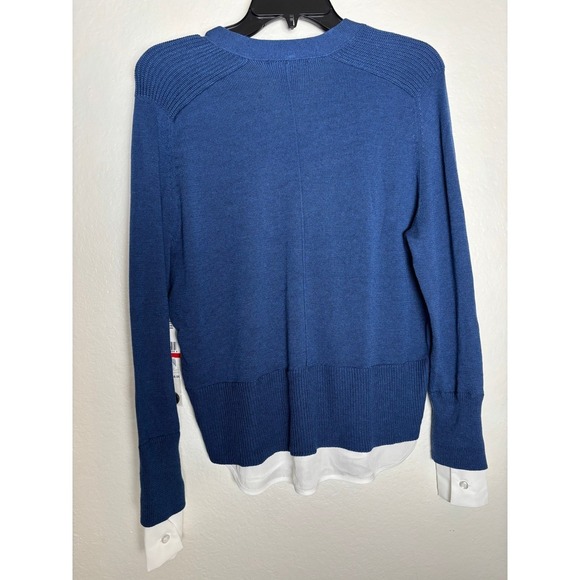 NWT Karen Kane Sweater Cardigan Cashmere Blend Blue w/ White Shirt Hem SizeLarge - Picture 3 of 7